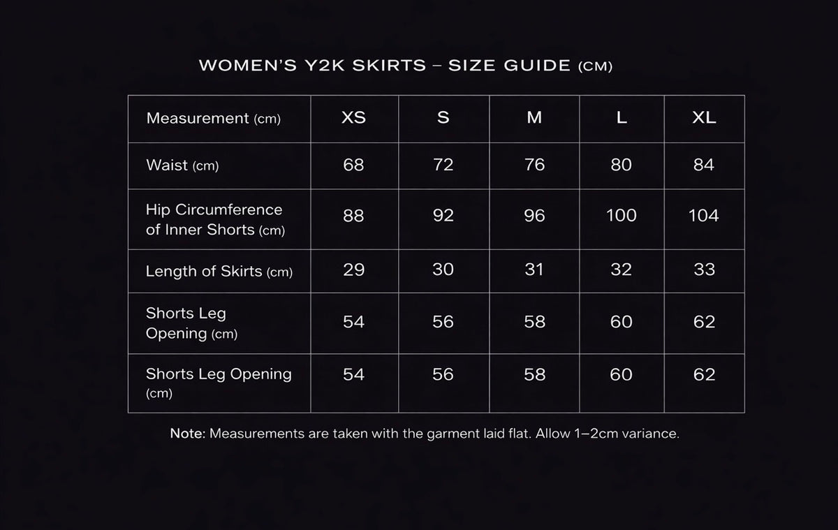 Size guide for Blackout Pleated Skirt