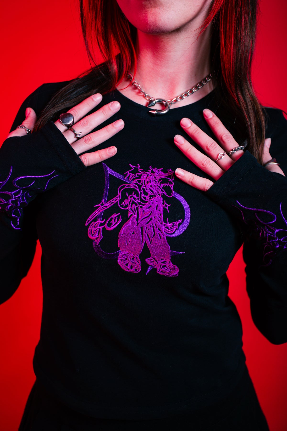 Chaos Longsleeve Baby Tee Black and Purple