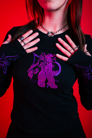 Chaos Longsleeve Baby Tee Black and Purple