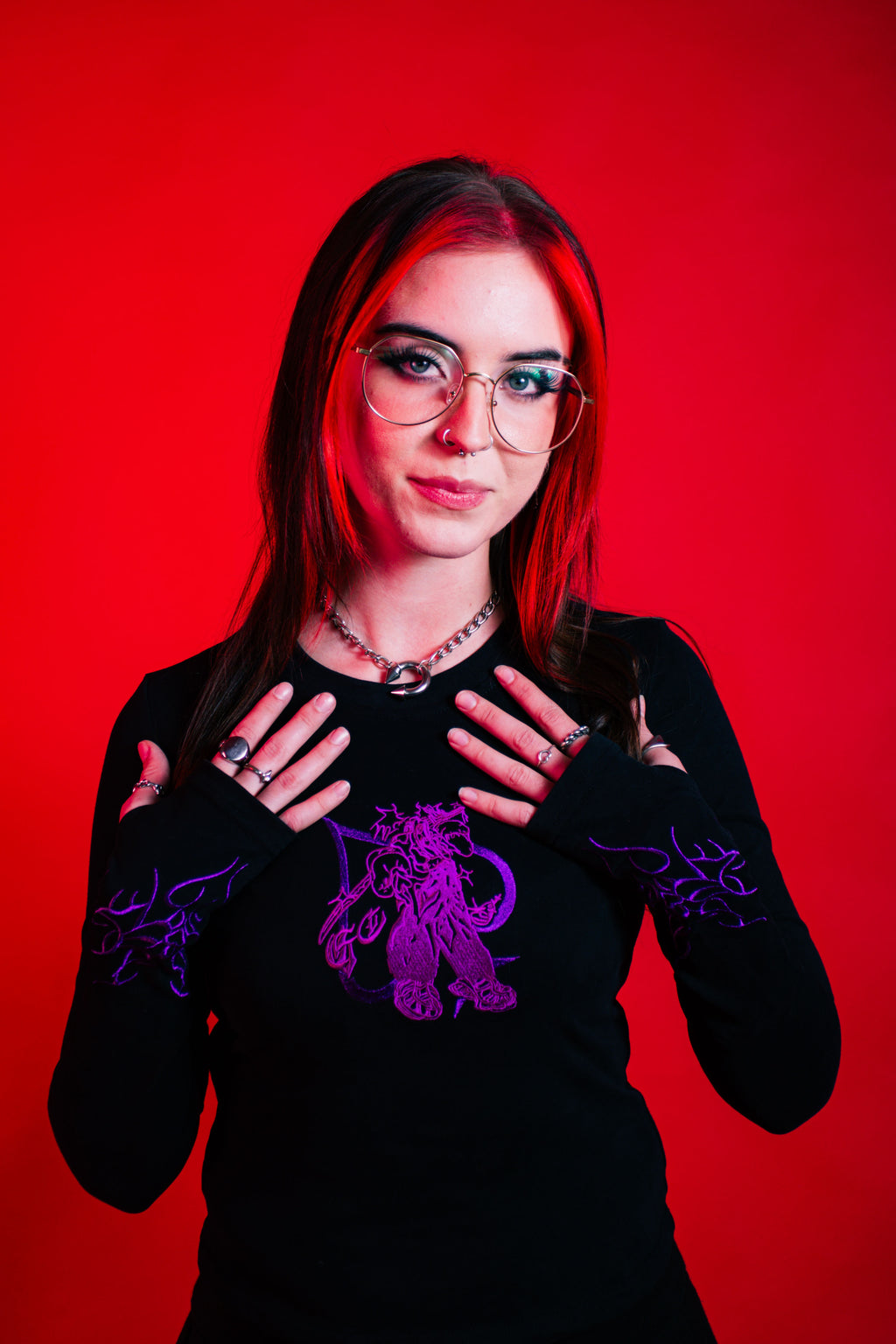 Chaos Longsleeve Baby Tee Black and Purple