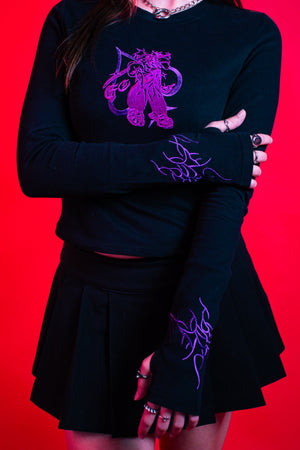Chaos Longsleeve Baby Tee Black and Purple