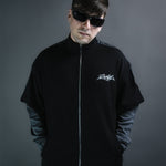 Ace Track Longsleeve studio front view with oversized black short-sleeve layer and grey long sleeves.