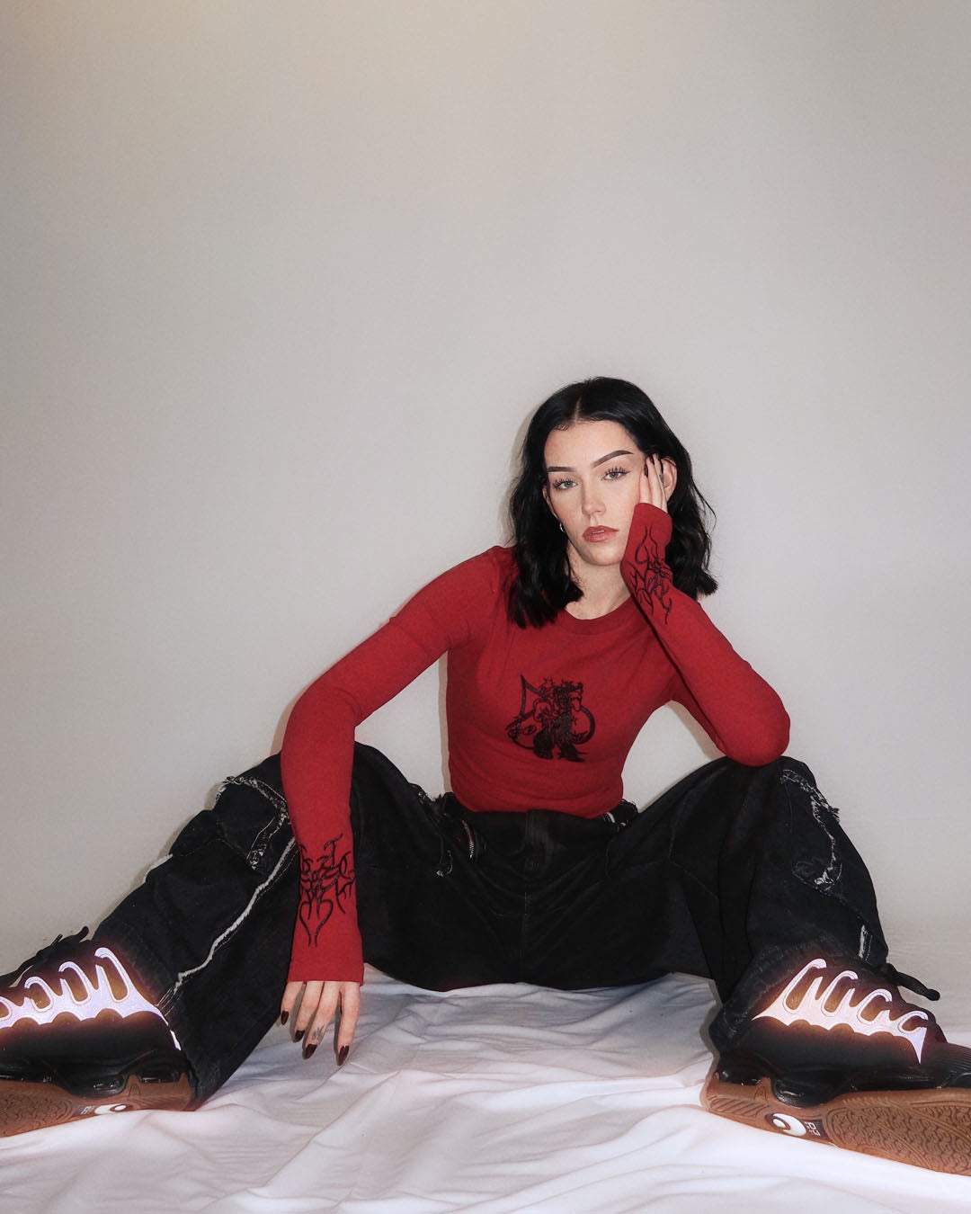 Chaos Longsleeve Baby Tee Red and Black