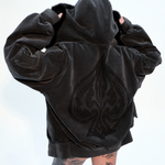 Heavy Ace Jacket back detail with its large tonal Ace graphic and silver-tone sleeve-pocket zipper.