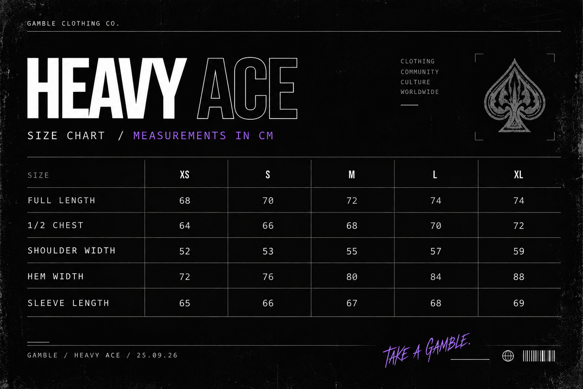 Size guide for Heavy Ace Jacket