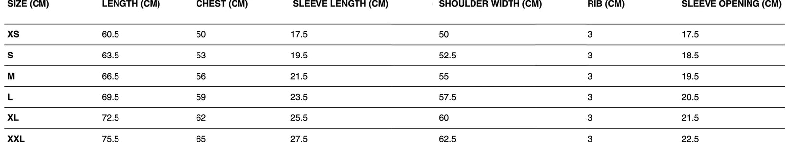 Size guide for Ace Tee