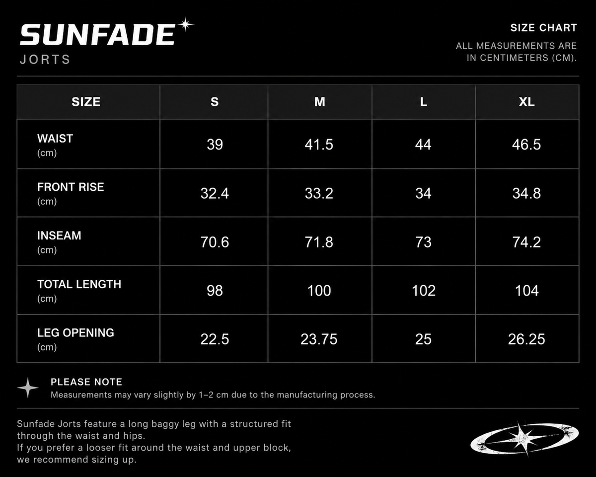 Size guide for Sunfade Jorts